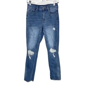 Old Navy Jeans Women 4 Blue Power Straight High Rise Casual Distressed Destroyed